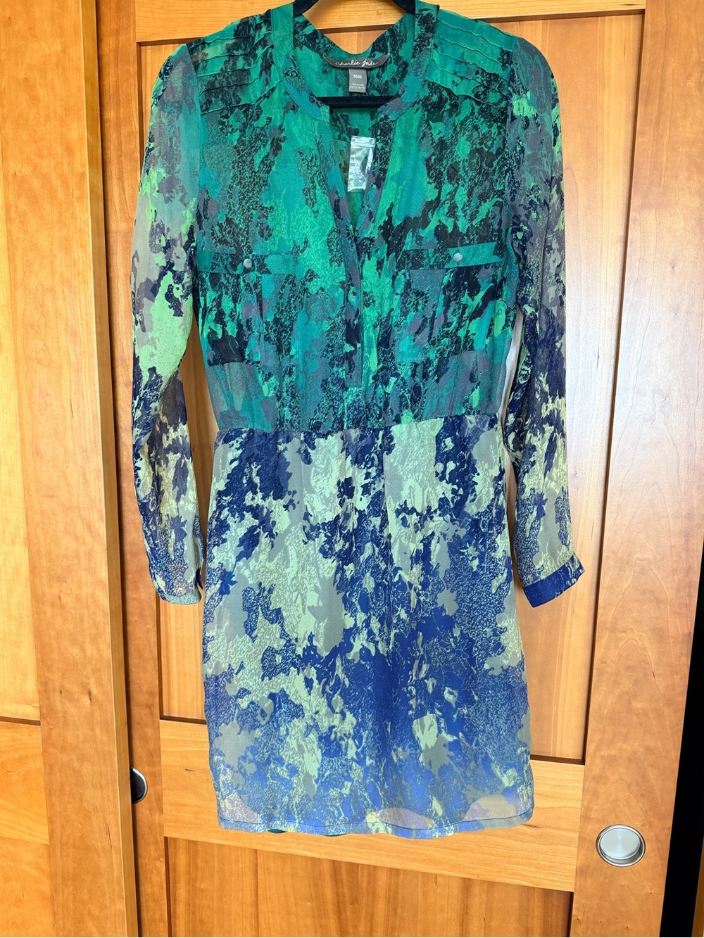 charlie jade Teal Green and Navy Abstract Print Long Sleeve Dress